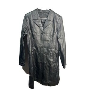 centigrade vintage leather coat size medium black long sleeve longer coat womens